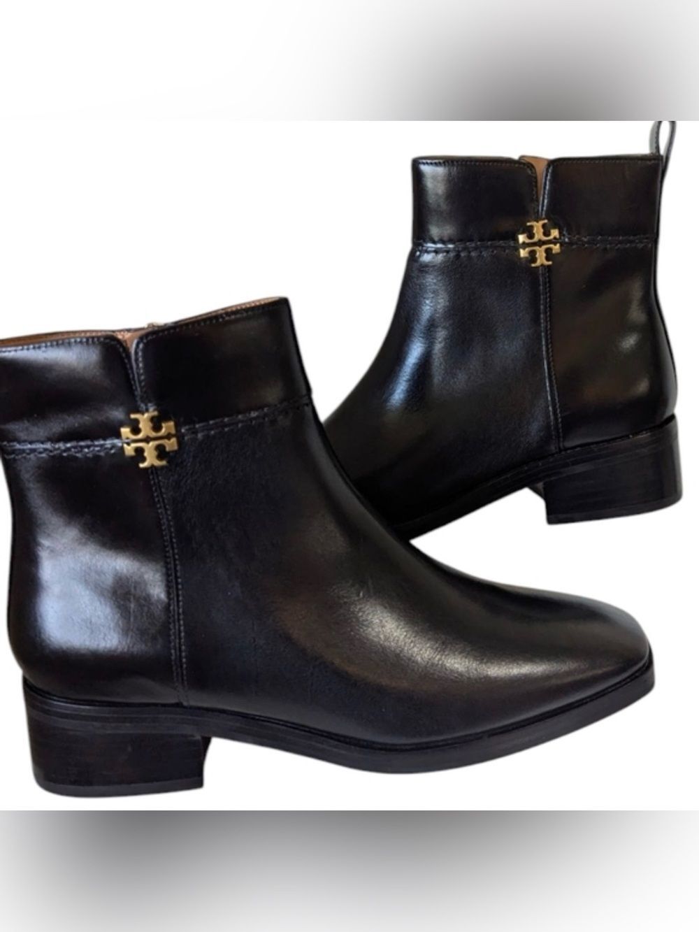 Tory Burch Black Leather Everly Boots with Gold Logo size 6.5 M